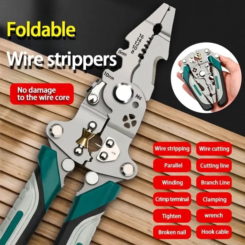 9-in-1 Foldable Multifunction Plier – High-Carbon Steel Wire Stripper, Cutter & Crimper